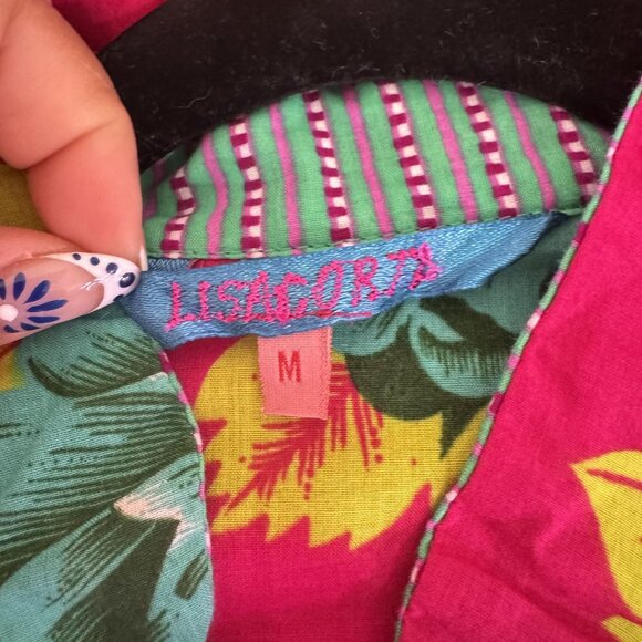 Lisa Corti Women's Red Floral Button Front 3/4 Button Maxi Dress Size M - Picture 6 of 10